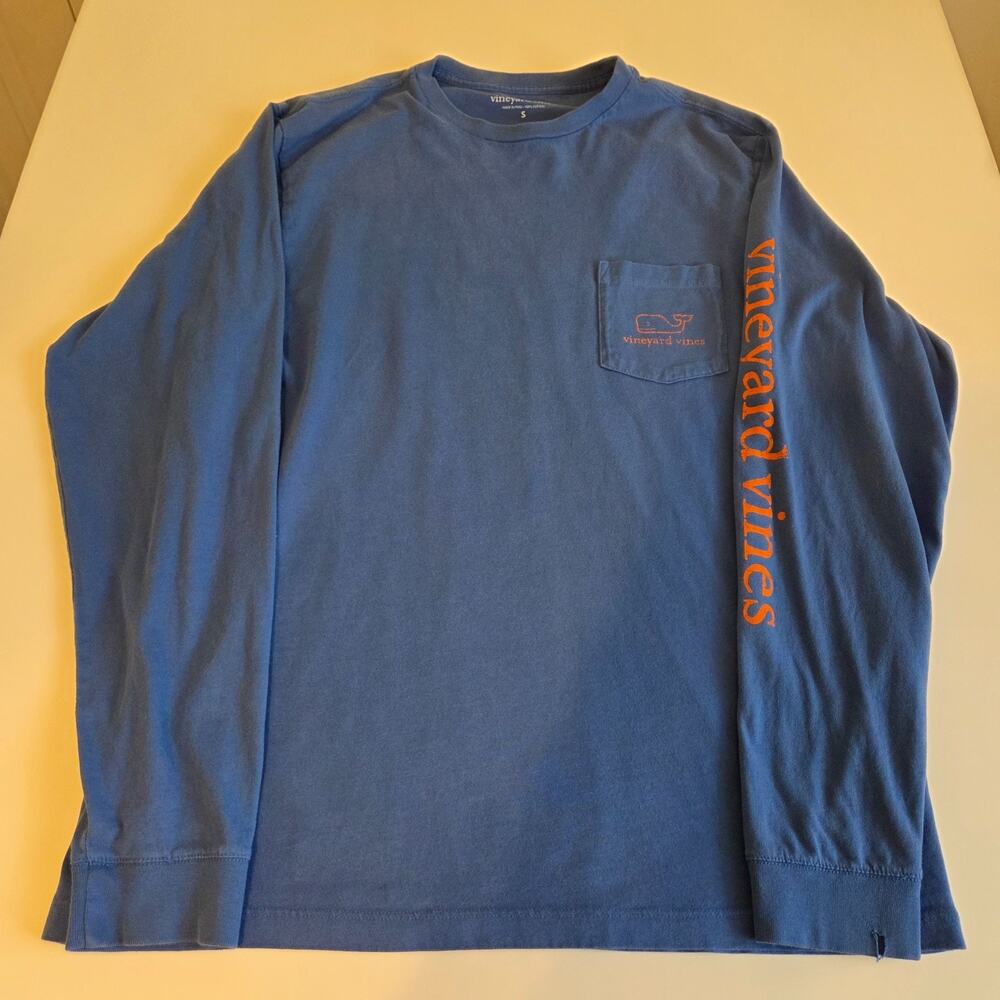 Vineyard Vines Men’s S Blue Orange Whale Long Sleeve Pocket Tee